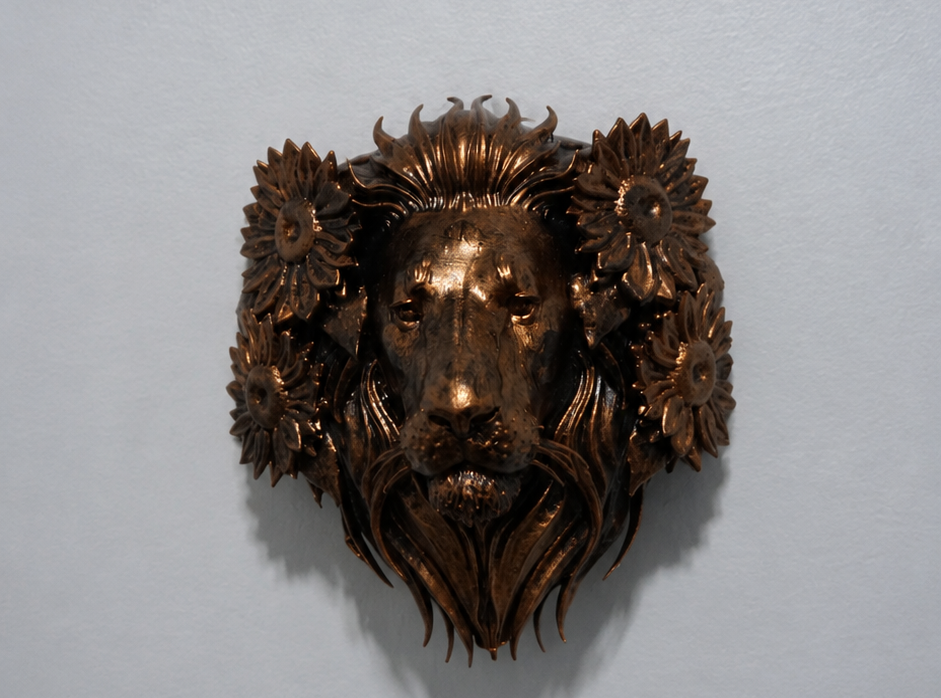 Lion Head Wall Decor | Lion Sculpture with Flowers | Majestic Lion Wall Hanging | Wildlife Art | Floral Lion Decor | Statement Wall Art