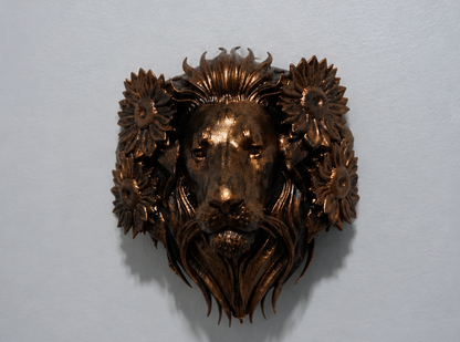 Lion Head Wall Decor | Lion Sculpture with Flowers | Majestic Lion Wall Hanging | Wildlife Art | Floral Lion Decor | Statement Wall Art