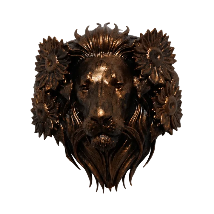 Lion Head Wall Decor | Lion Sculpture with Flowers | Majestic Lion Wall Hanging | Wildlife Art | Floral Lion Decor | Statement Wall Art
