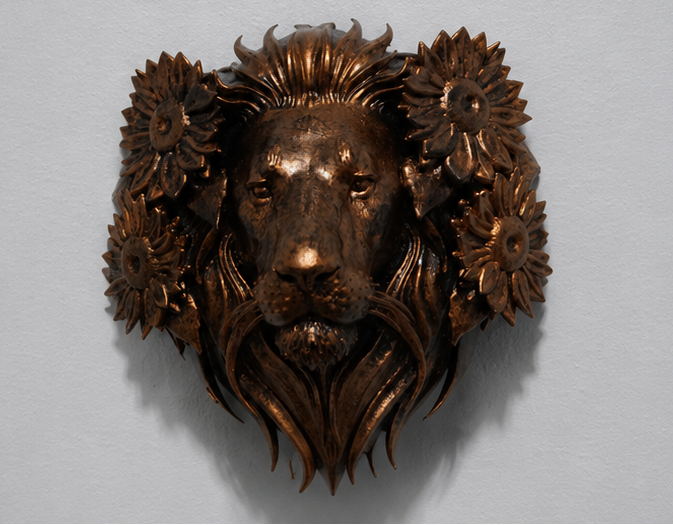 Lion Head Wall Decor | Lion Sculpture with Flowers | Majestic Lion Wall Hanging | Wildlife Art | Floral Lion Decor | Statement Wall Art