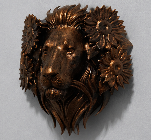 Lion Head Wall Decor | Lion Sculpture with Flowers | Majestic Lion Wall Hanging | Wildlife Art | Floral Lion Decor | Statement Wall Art
