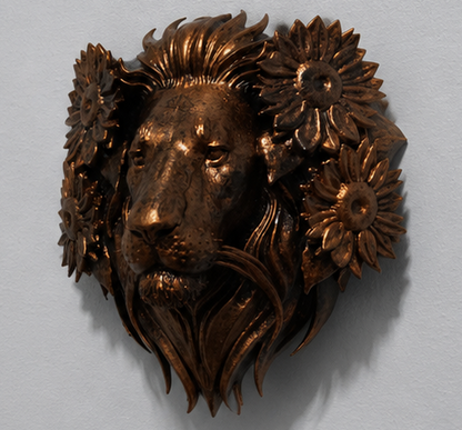 Lion Head Wall Decor | Lion Sculpture with Flowers | Majestic Lion Wall Hanging | Wildlife Art | Floral Lion Decor | Statement Wall Art