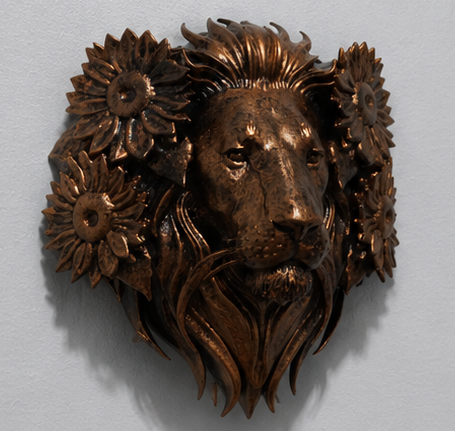 Lion Head Wall Decor | Lion Sculpture with Flowers | Majestic Lion Wall Hanging | Wildlife Art | Floral Lion Decor | Statement Wall Art