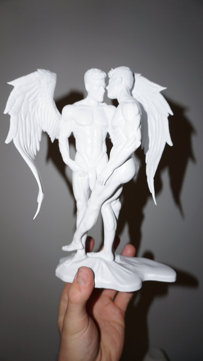 White Haloed Lover Adult Mature Statue Gay Fine Art Dreamy Angel Figurine Classical Male Sculpture Figurative Art Dramatic Greek Inspired Decor