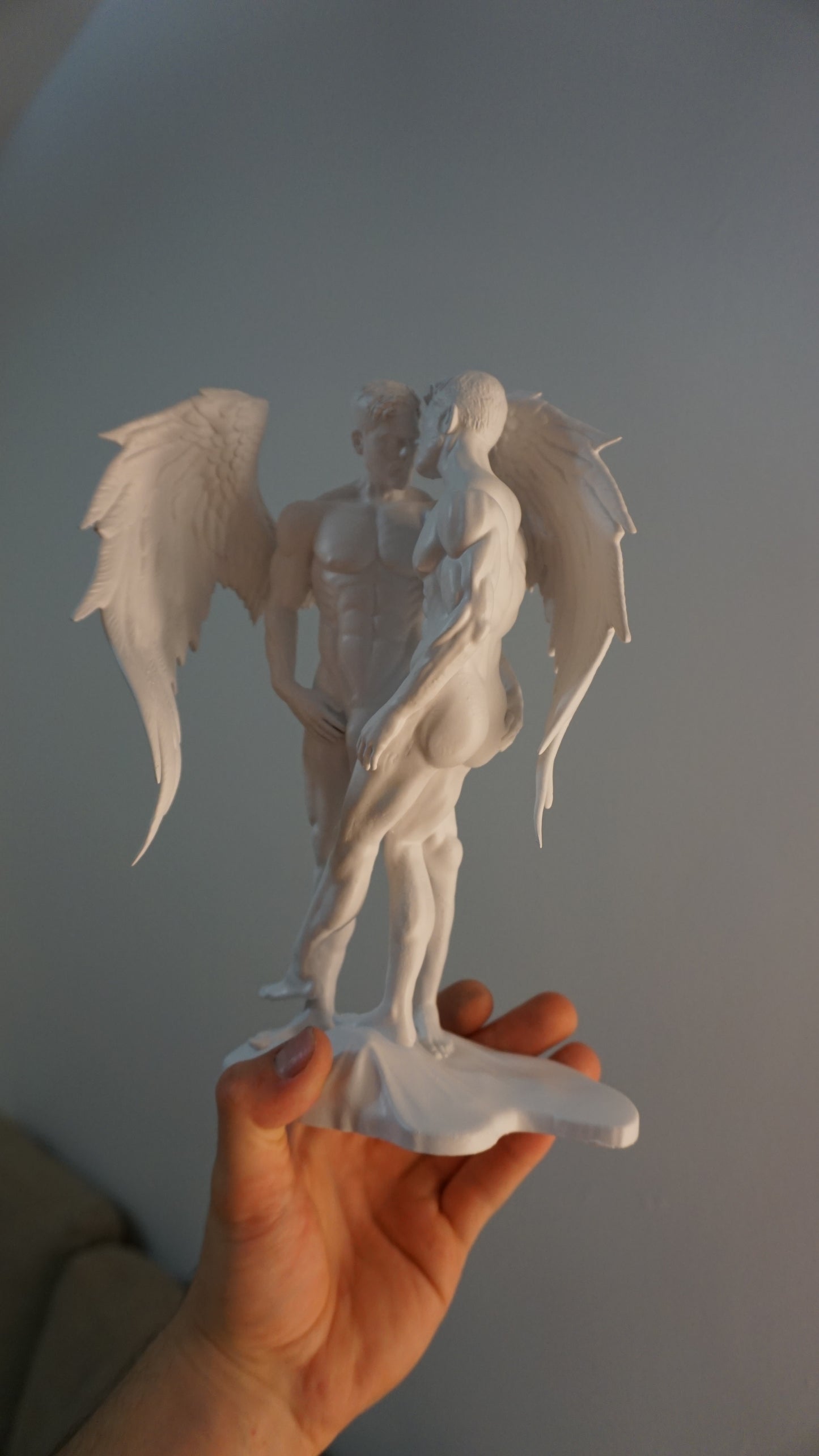 White Haloed Lover Adult Mature Statue Gay Fine Art Dreamy Angel Figurine Classical Male Sculpture Figurative Art Dramatic Greek Inspired Decor