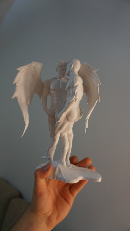 White Haloed Lover Adult Mature Statue Gay Fine Art Dreamy Angel Figurine Classical Male Sculpture Figurative Art Dramatic Greek Inspired Decor