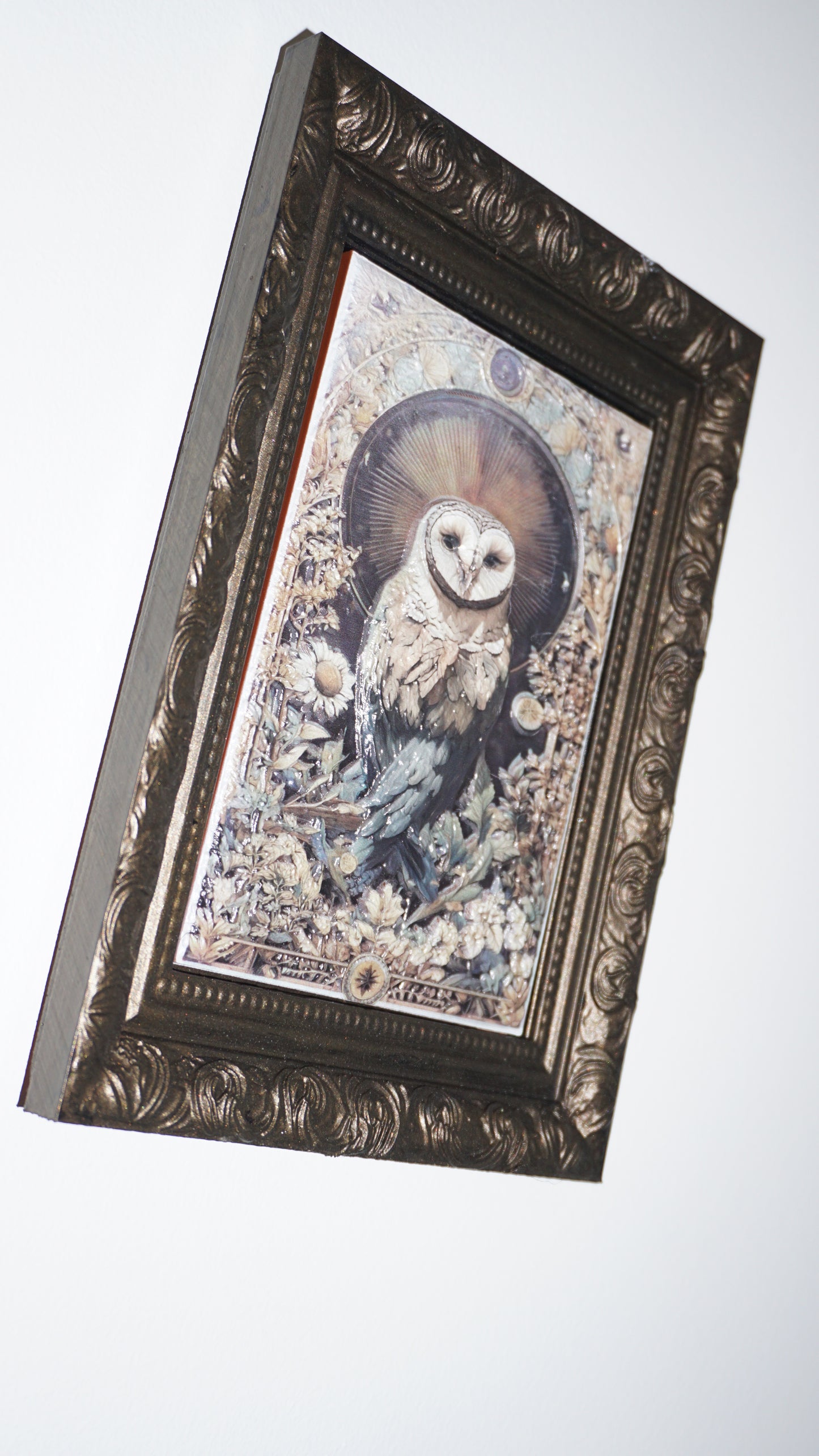 The Ornate Owl | Framed Owl Relief Art | Gothic Owl Wall Decor | Ornate Bird Sculpture Painting | Dark Academia Wall Art | Custom Frame Color