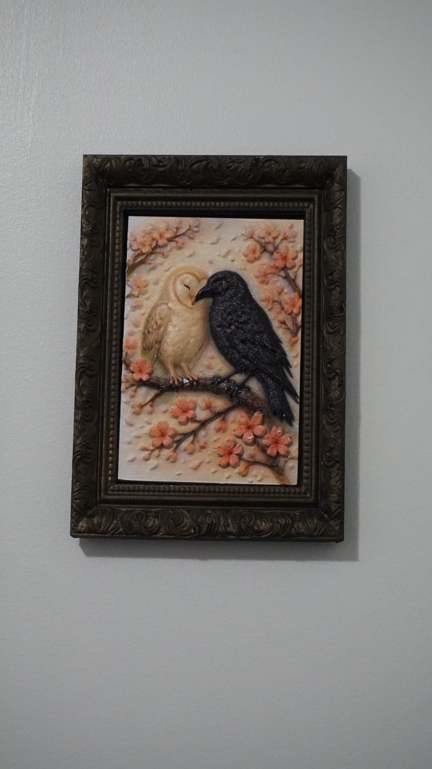 Feathers of Light and Darkness Relief Wall Art | Framed Bird Artwork | Gothic Friendship Decor | Dark Academia Wall Art | Custom Frame Color
