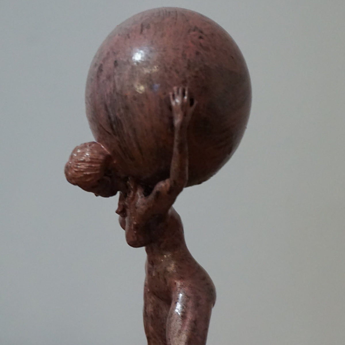 Female Atlas Statue | Woman Carrying Globe Sculpture | Antique Pink Figure | World Bearer Statue | Mythology Inspired Decor