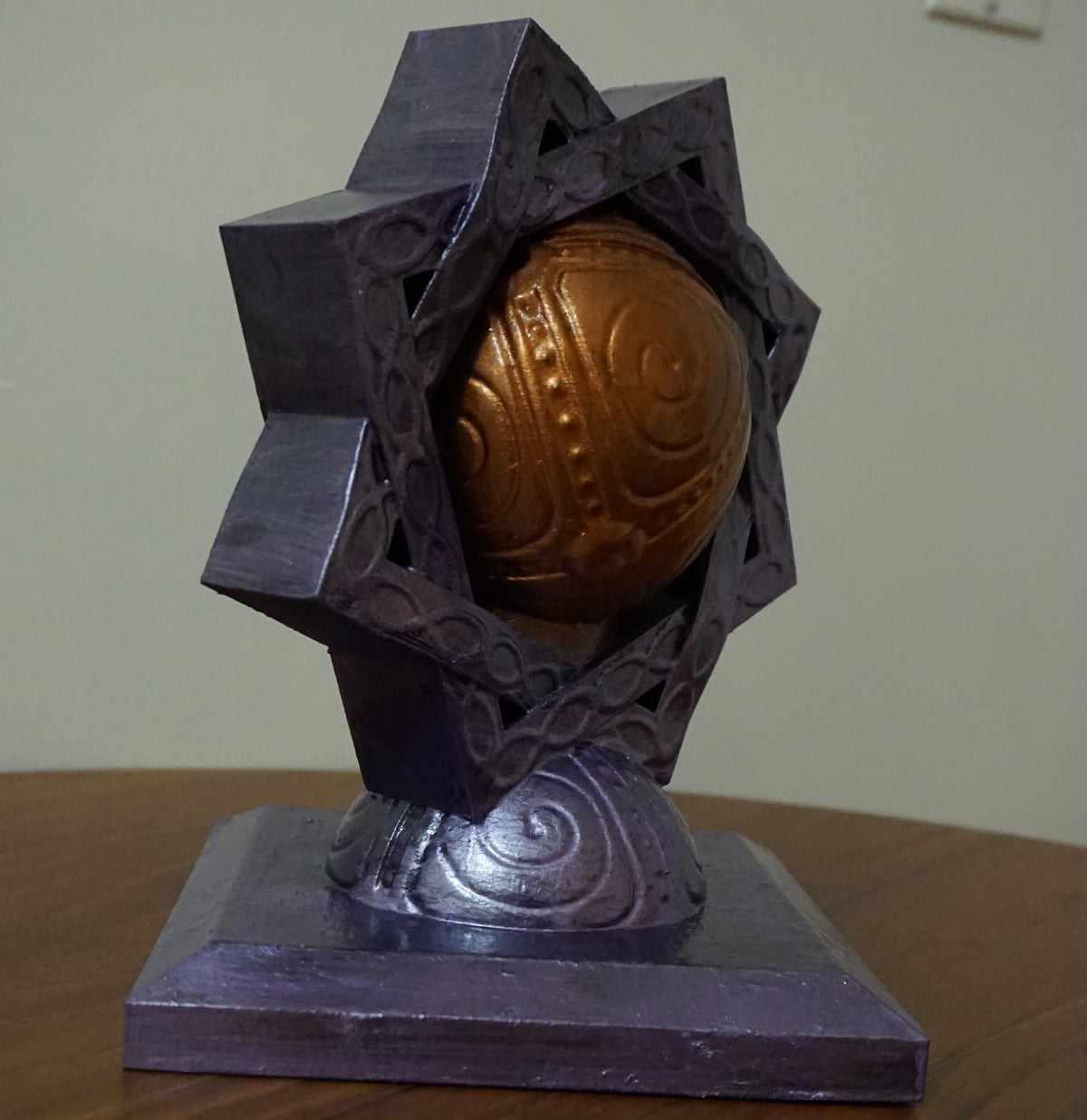 Purple & Bronze Divine Shrine Statue | Fantasy Altar Sculpture | Mystical Orb Shrine | Arcane Temple Decor | 4–40 Inches