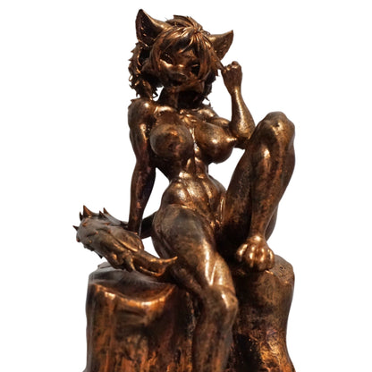 Nude Furry Girl Statue | Female Cat Sculpture | Fantasy Feline Woman Figurine | Anthro Female Art | Furry Decor | Multiple Colors & Sizes