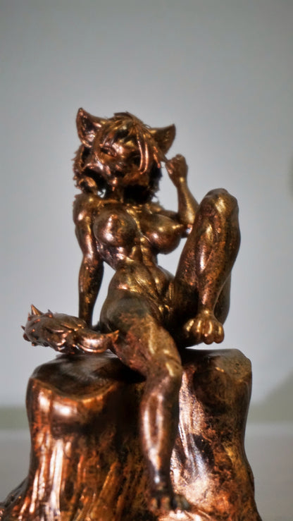 Nude Furry Girl Statue | Female Cat Sculpture | Fantasy Feline Woman Figurine | Anthro Female Art | Furry Decor | Multiple Colors & Sizes