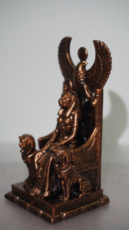 Bastet on throne - Ancient Egyptian Goddess of Cats, Fertility & Joy Sculpture