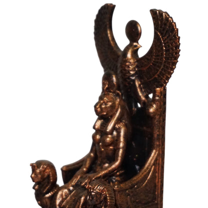 Bastet on throne - Ancient Egyptian Goddess of Cats, Fertility & Joy Sculpture