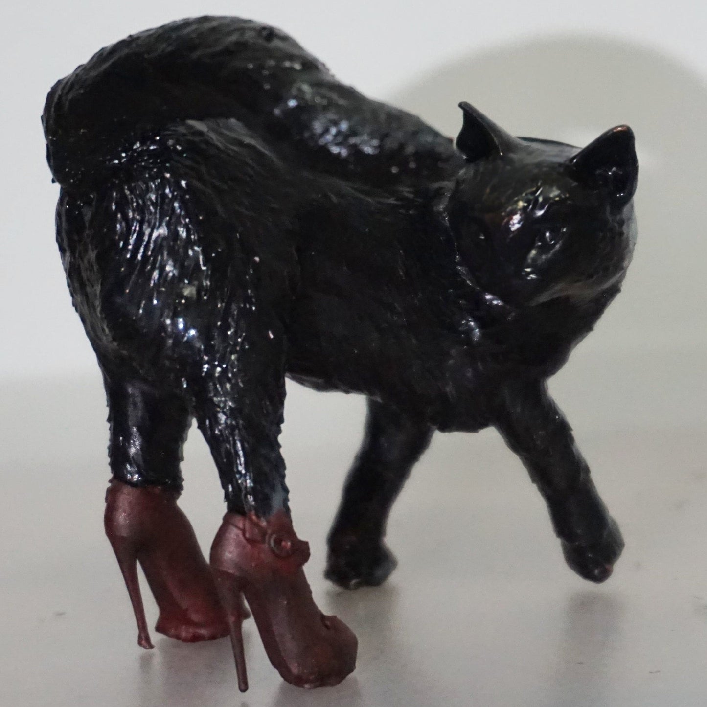 Sassy Black Cat Statue with Red High Heels | Funny Cat Sculpture | Cheeky Cat Butt Figurine | Unique Cat Lover Gift | Quirky Home Decor
