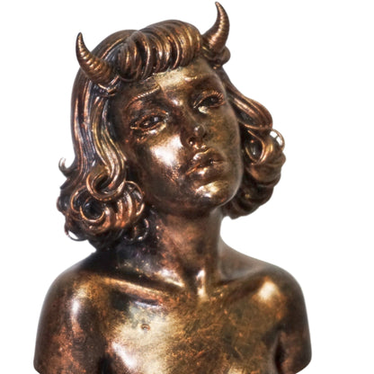 Demon Woman Bust | Horned Female Sculpture | Short Hair Demon Girl Statue | Gothic Fantasy Art | Succubus Decor | Multiple Colors & Sizes