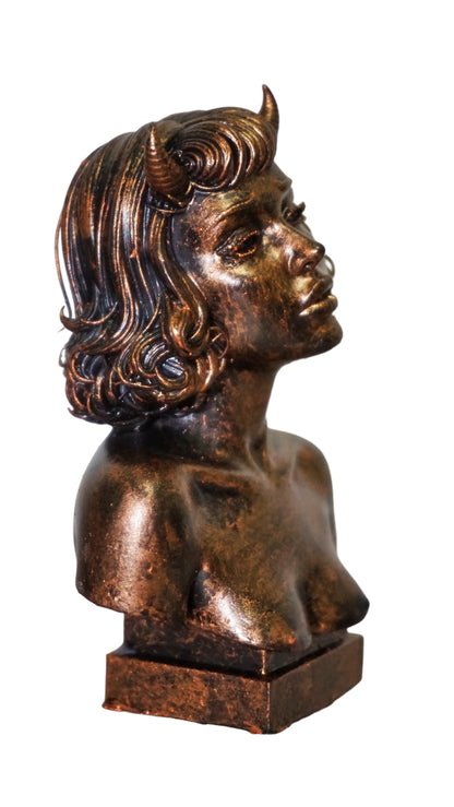 Demon Woman Bust | Horned Female Sculpture | Short Hair Demon Girl Statue | Gothic Fantasy Art | Succubus Decor | Multiple Colors & Sizes