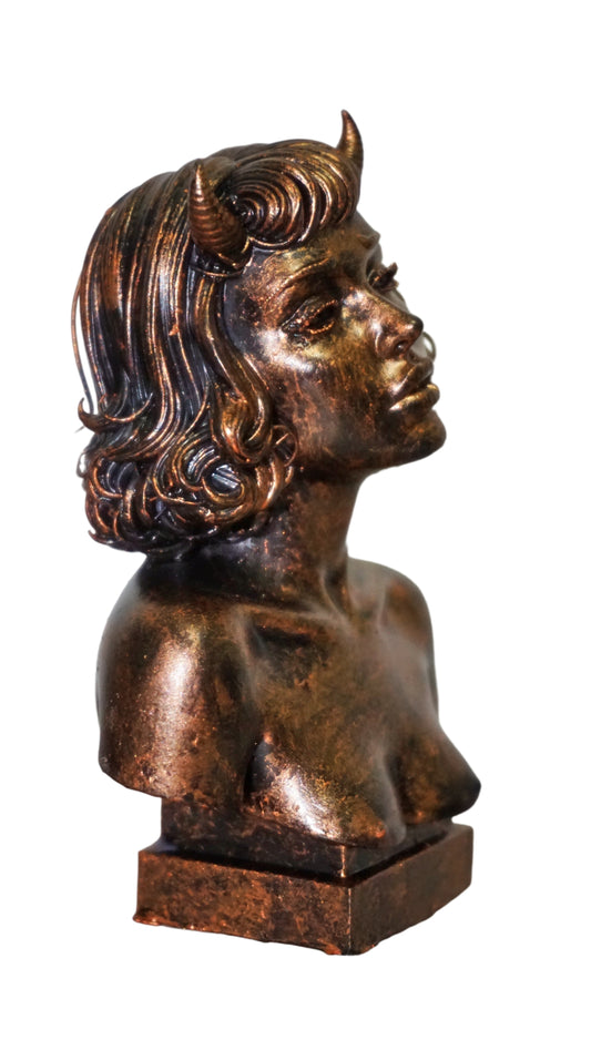 Demon Woman Bust | Horned Female Sculpture | Short Hair Demon Girl Statue | Gothic Fantasy Art | Succubus Decor | Multiple Colors & Sizes