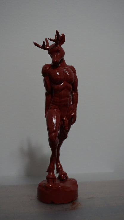 Red Buck Statue | Anthropomorphic Deer Man Sculpture | Muscular Stag Figurine | Horned Male Art | Fantasy Deer Decor