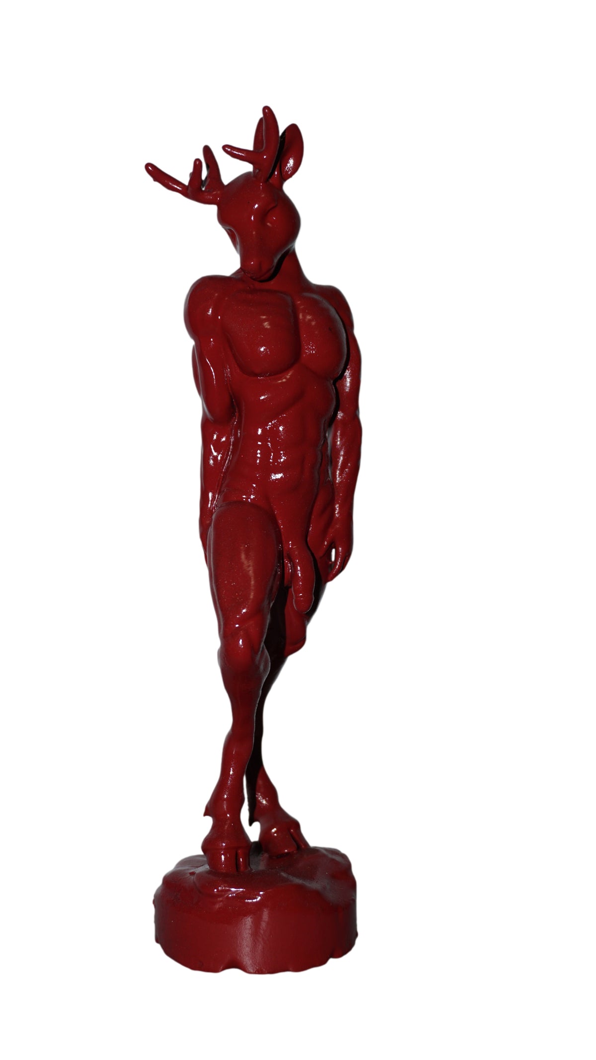 Red Buck Statue | Anthropomorphic Deer Man Sculpture | Muscular Stag Figurine | Horned Male Art | Fantasy Deer Decor
