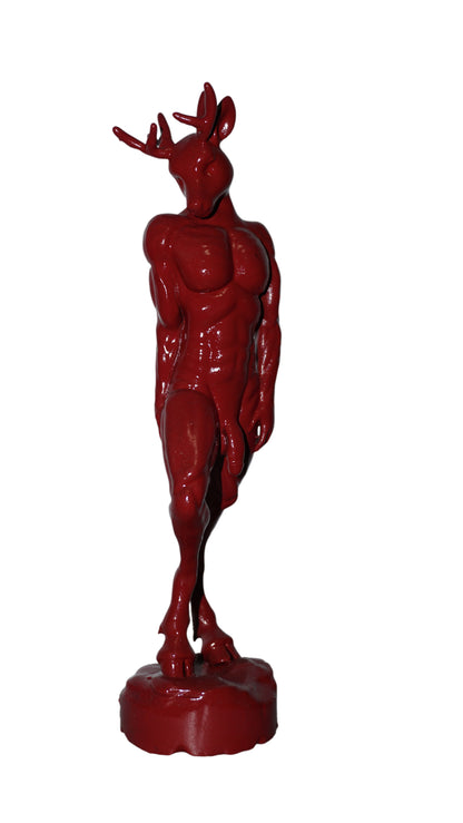 Red Buck Statue | Anthropomorphic Deer Man Sculpture | Muscular Stag Figurine | Horned Male Art | Fantasy Deer Decor