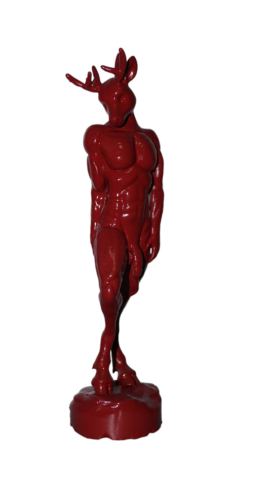 Red Buck Statue | Anthropomorphic Deer Man Sculpture | Muscular Stag Figurine | Horned Male Art | Fantasy Deer Decor