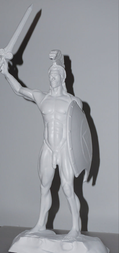 Achilles Statue | Greek Warrior Sculpture | Sword & Shield Figurine | Detachable Sword | White Matte Greek Mythology Decor