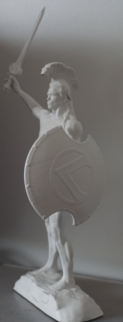 Achilles Statue | Greek Warrior Sculpture | Sword & Shield Figurine | Detachable Sword | White Matte Greek Mythology Decor