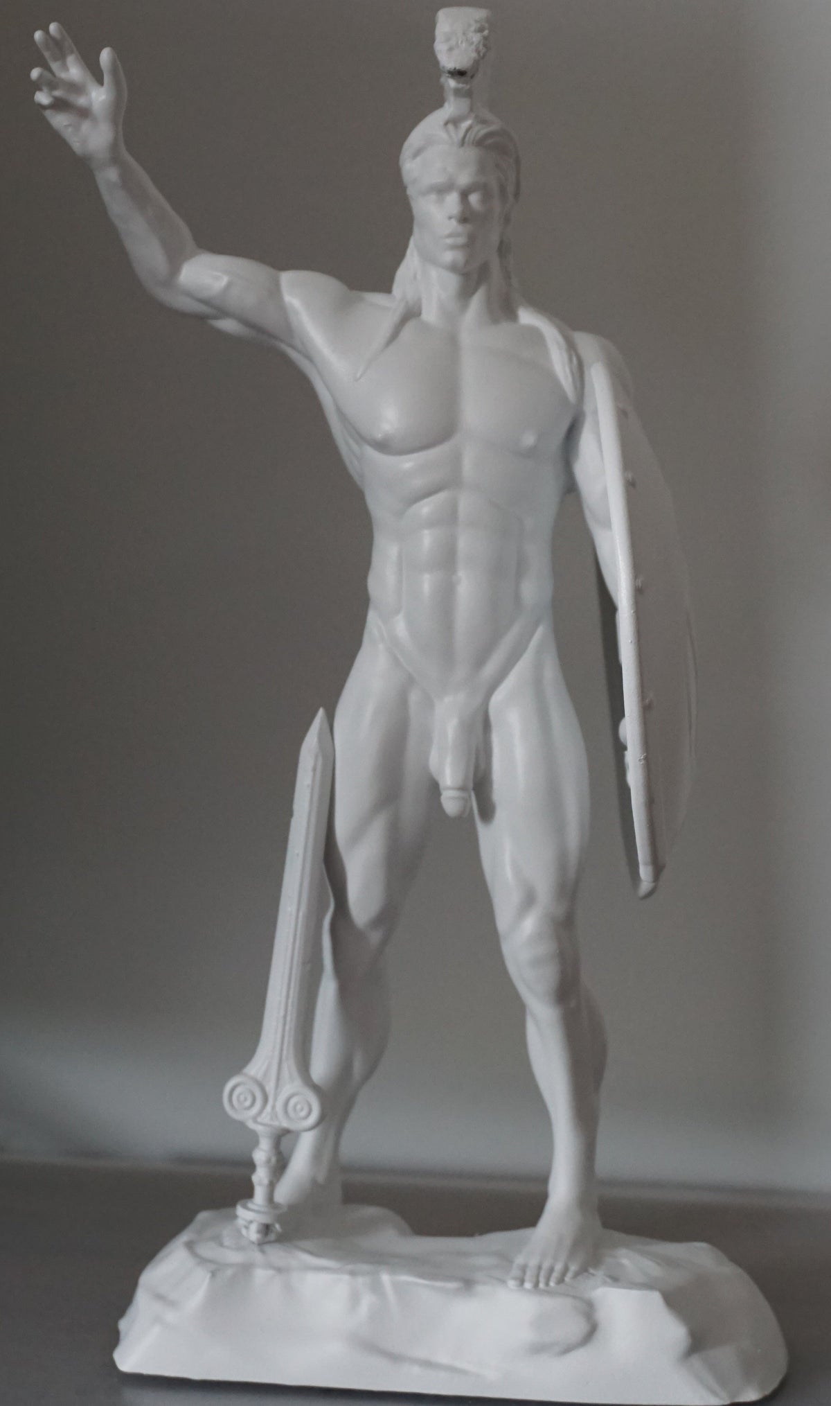 Achilles Statue | Greek Warrior Sculpture | Sword & Shield Figurine | Detachable Sword | White Matte Greek Mythology Decor