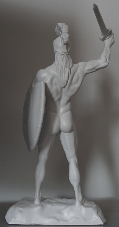 Achilles Statue | Greek Warrior Sculpture | Sword & Shield Figurine | Detachable Sword | White Matte Greek Mythology Decor