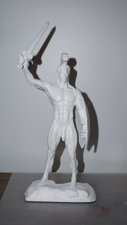 Achilles Statue | Greek Warrior Sculpture | Sword & Shield Figurine | Detachable Sword | White Matte Greek Mythology Decor