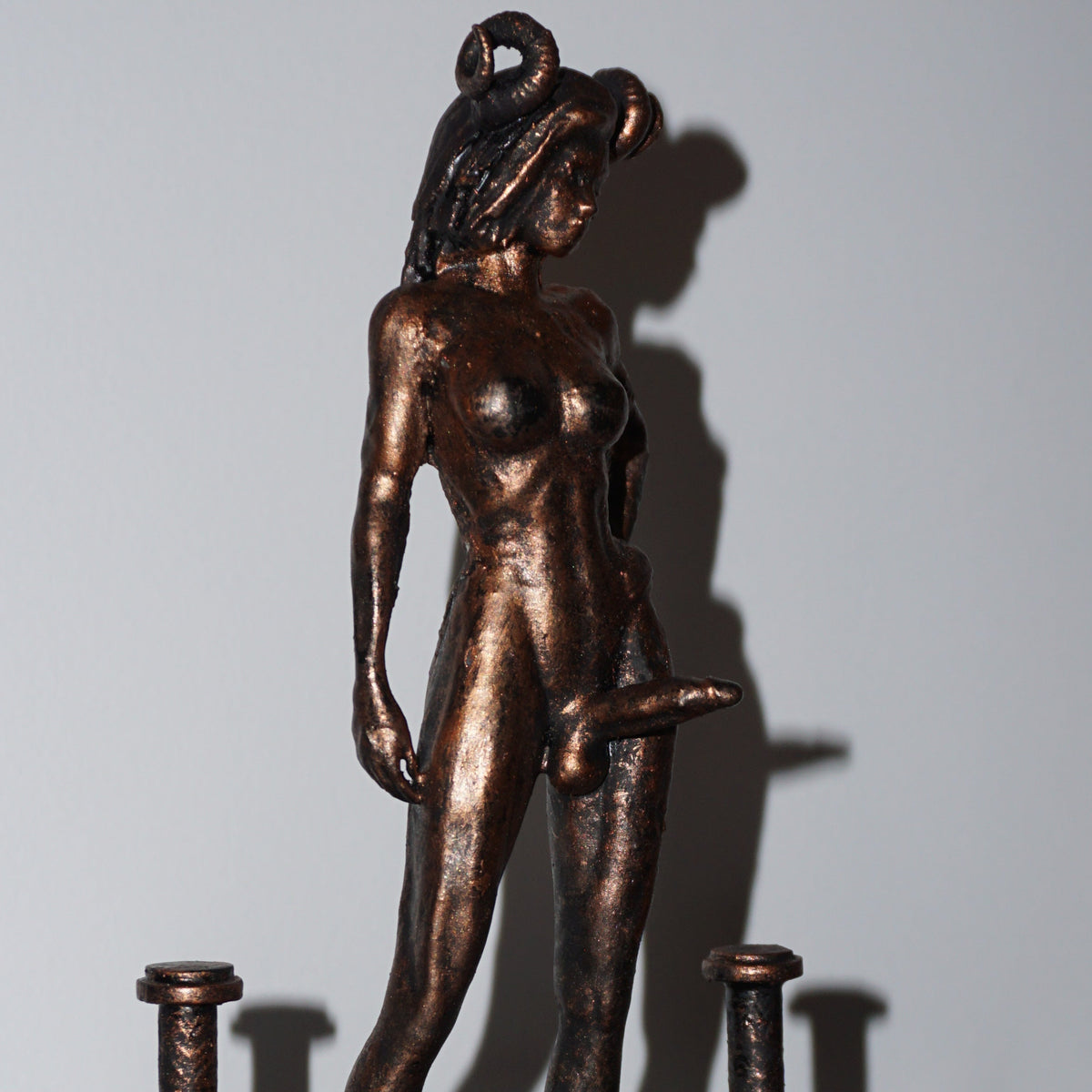 Trans Cambion Demon Statue | Transgender Demon Sculpture | Horned Fantasy Figure | Greek Pillar Base | LGBTQ+ Art | Gothic Mythology Decor