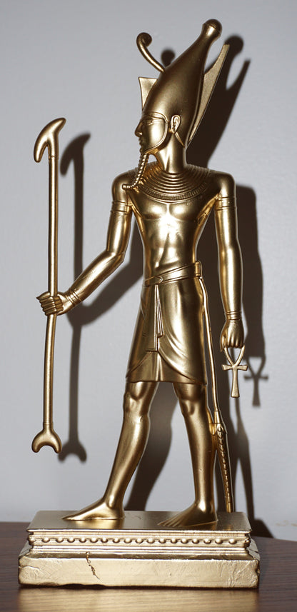 Atum Statue | Gold Egyptian Creator God Sculpture | Ancient Egypt Primordial Deity Figurine | Golden Egyptian Mythology Decor