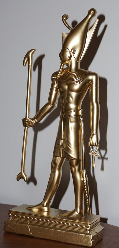 Atum Statue | Gold Egyptian Creator God Sculpture | Ancient Egypt Primordial Deity Figurine | Golden Egyptian Mythology Decor