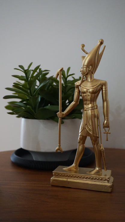Atum Statue | Gold Egyptian Creator God Sculpture | Ancient Egypt Primordial Deity Figurine | Golden Egyptian Mythology Decor