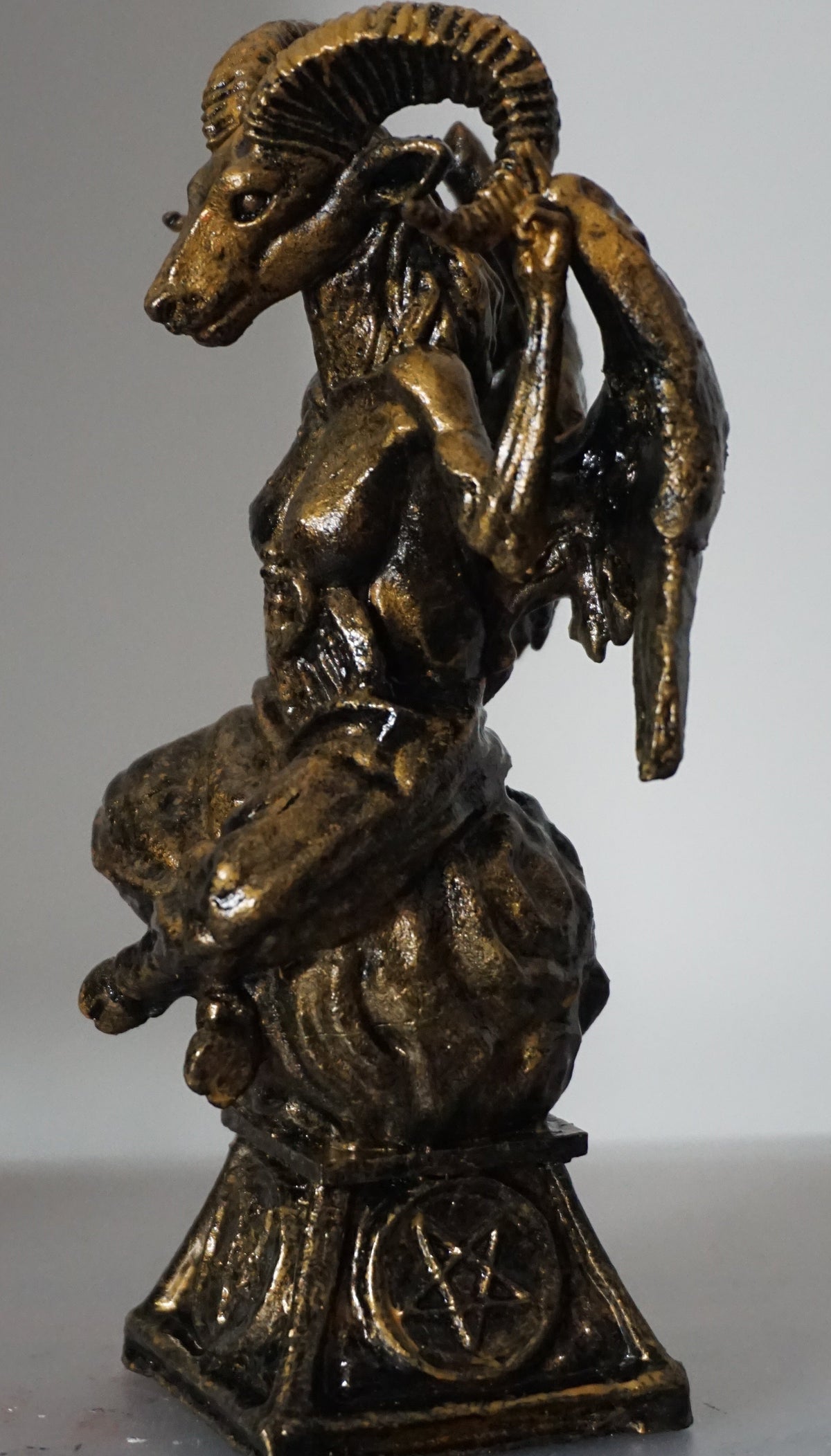 Baphomet Statue | Antique Gold Occult Goat Sculpture | Winged Baphomet Figurine | Gothic Pentagram Alchemy Decor | Esoteric Art