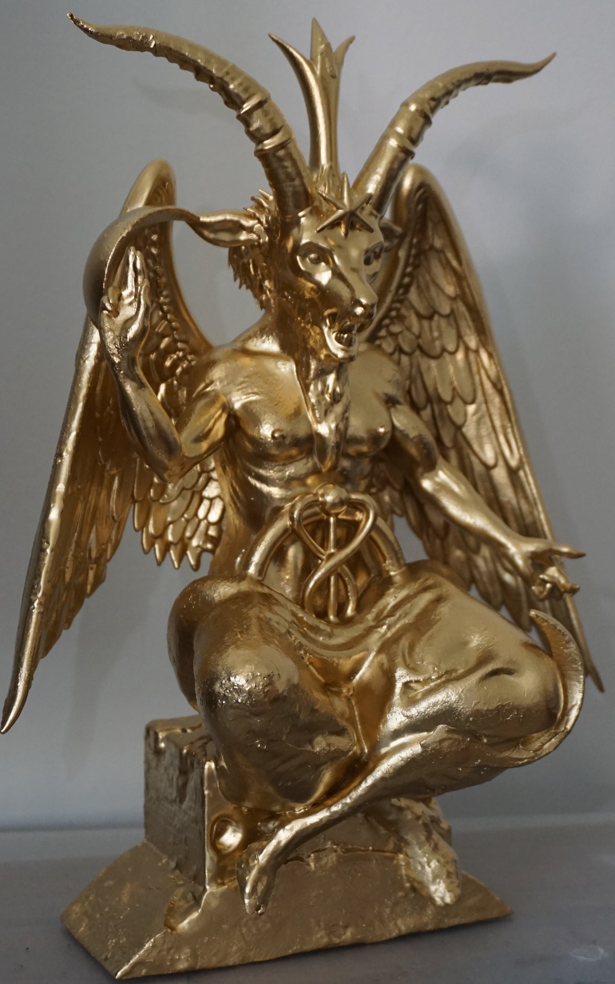 Baphomet Statue | Gold Occult Goat Deity Sculpture | Winged Baphomet Figurine | Gothic Alchemy & Esoteric Art Decor