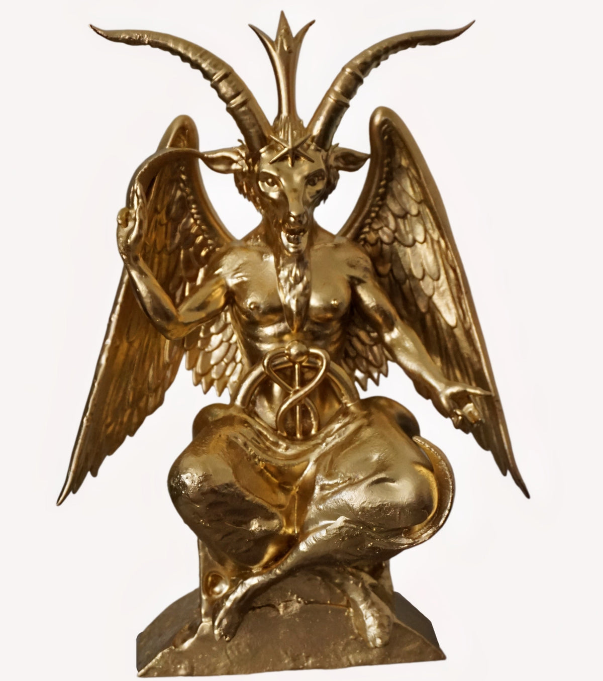 Baphomet Statue | Gold Occult Goat Deity Sculpture | Winged Baphomet Figurine | Gothic Alchemy & Esoteric Art Decor