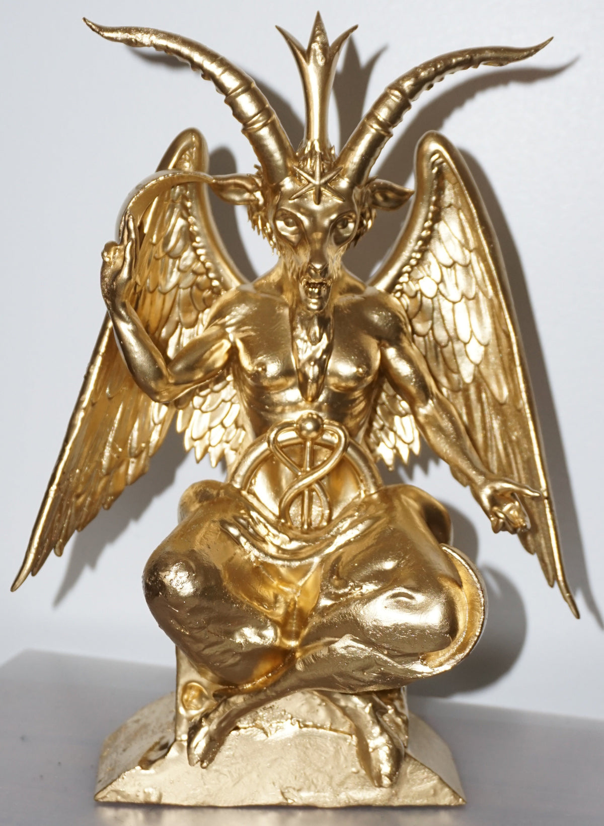 Baphomet Statue | Gold Occult Goat Deity Sculpture | Winged Baphomet Figurine | Gothic Alchemy & Esoteric Art Decor