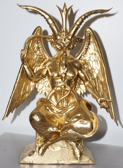 Baphomet Statue | Gold Occult Goat Deity Sculpture | Winged Baphomet Figurine | Gothic Alchemy & Esoteric Art Decor
