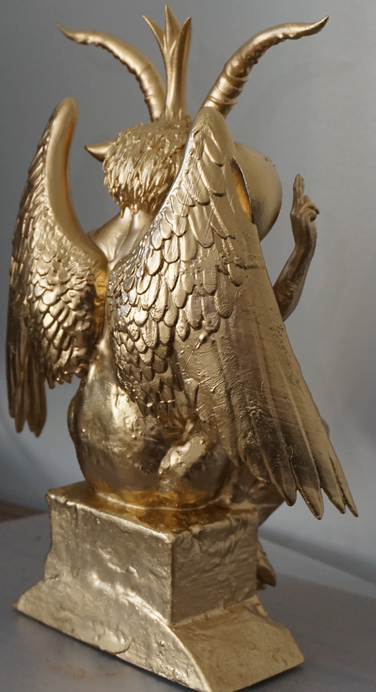 Baphomet Statue | Gold Occult Goat Deity Sculpture | Winged Baphomet Figurine | Gothic Alchemy & Esoteric Art Decor