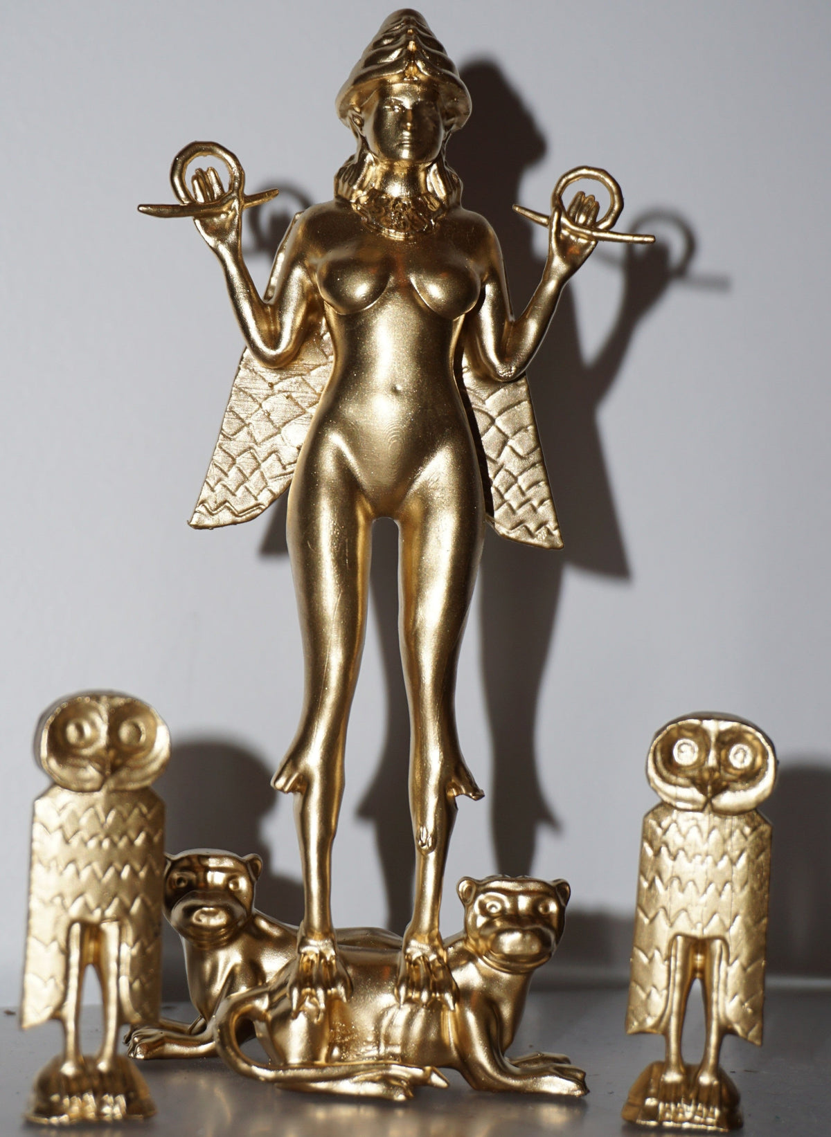 Ishtar Statue | Gold Mesopotamian Goddess Sculpture | Inanna Goddess of Love & War | Ancient Babylonian Mythology Figurine | Historical Decor