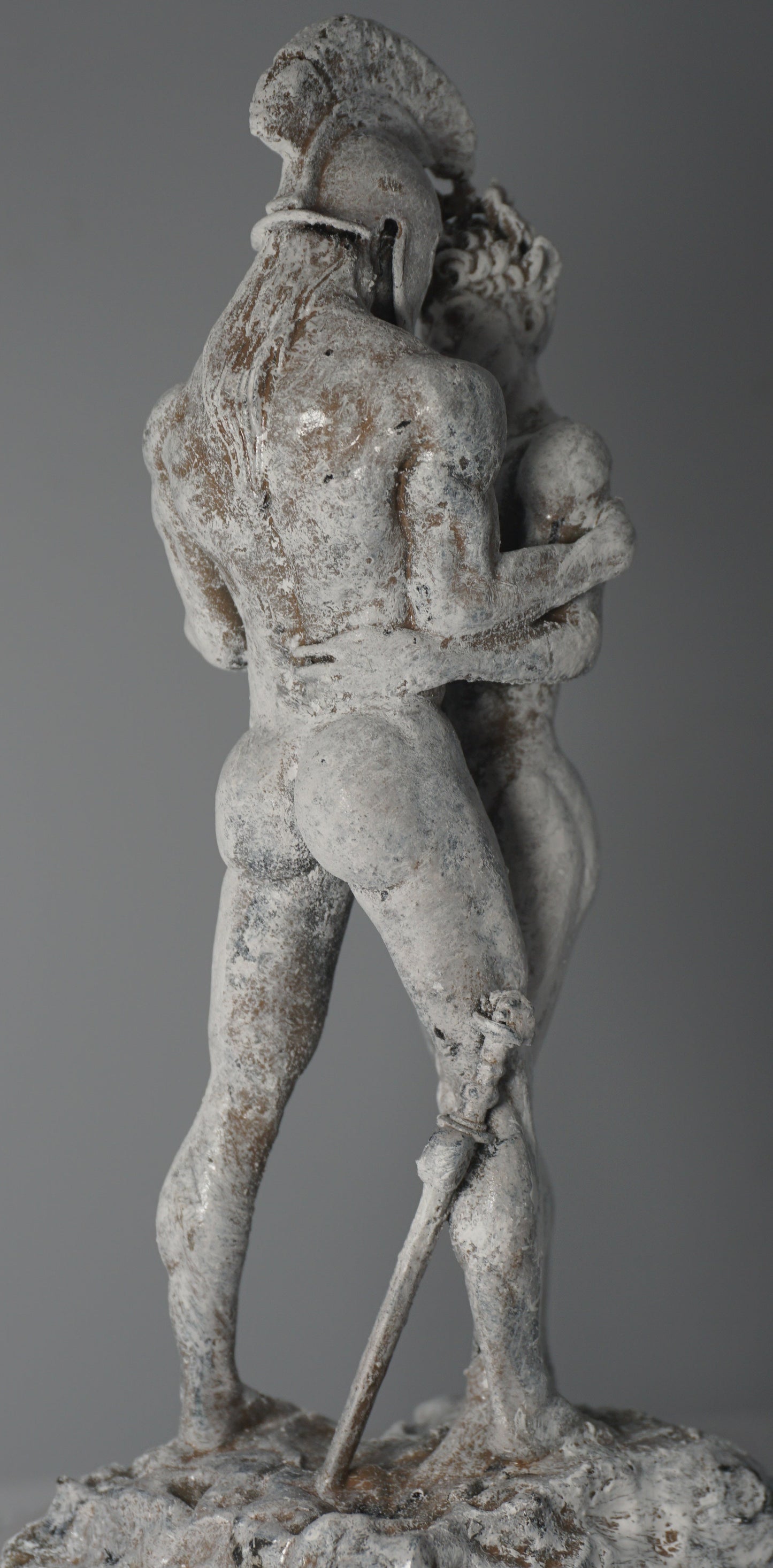 Cream and Stone Achilles and Patroclus Statue Classical Male Sculpture Figurative Art Dramatic Greek Inspired Decor