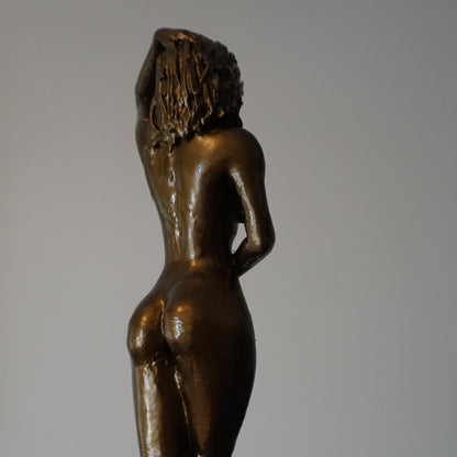 "Bronze Respite" Showering Woman Art Sculpture and figurine elf statue