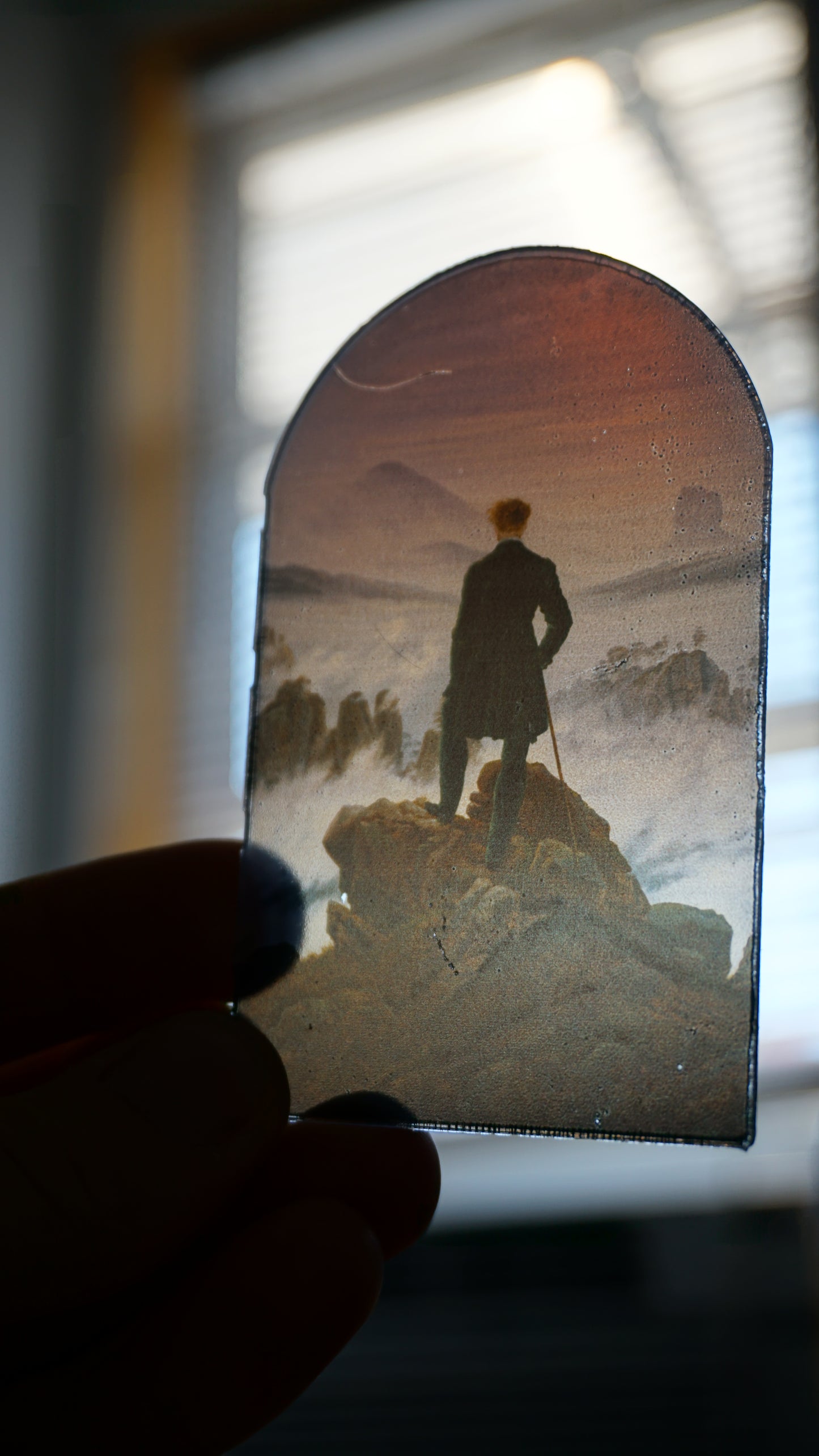 Wanderer Above the Sea of Fog Stained Glass Acrylic Art | Caspar David Friedrich Wall Decor | Romanticism Window Panel | Classical Art Gift