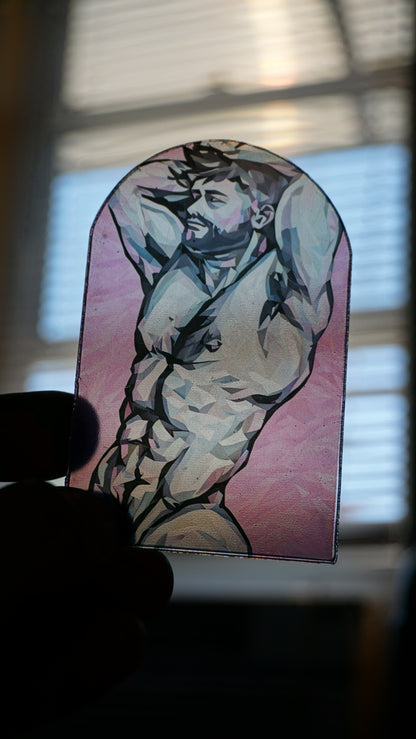Stained Glass Shirtless Man Acrylic Art | Male Figure Window Decor | Colorful Acrylic Panel | Masculine Wall Art | Unique Gift