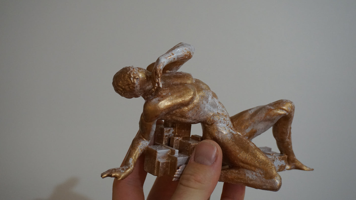 The Light Embrace | Nude Male Statue Blinded by the Sun | Classical Male Sculpture | Figurative Art | Dramatic Greek Inspired Decor