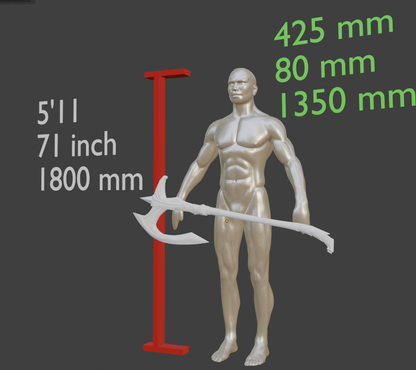 Miniature Elven Battle Axe, 1:6 Scale ABS Resin Miniaturized Display Piece