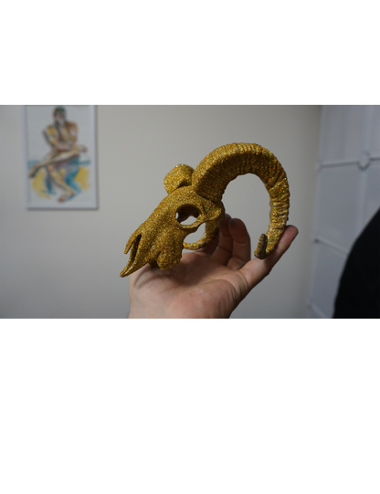 Glittered Goat Skull – Decorative Horned Display Piece