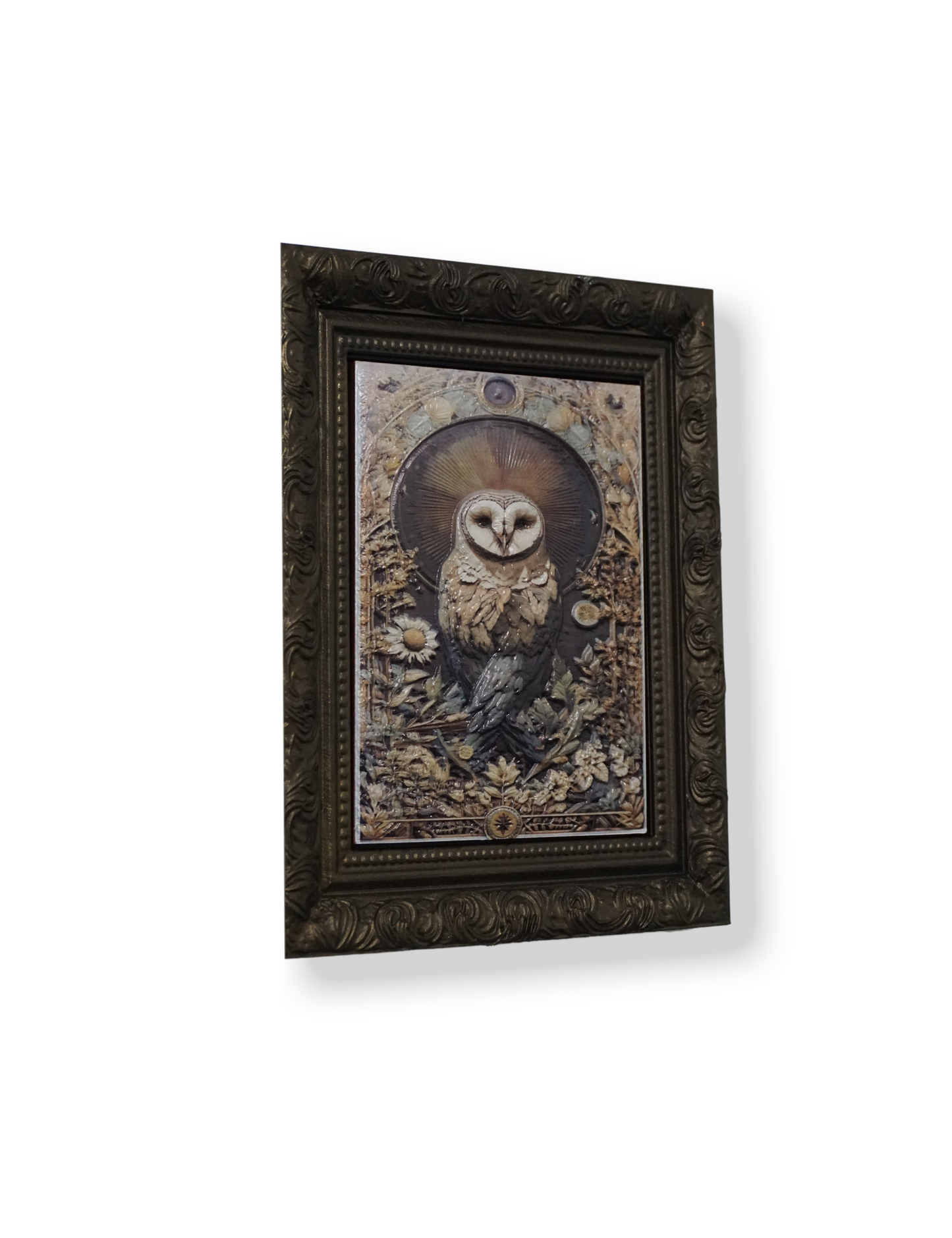 The Ornate Owl | Framed Owl Relief Art | Gothic Owl Wall Decor | Ornate Bird Sculpture Painting | Dark Academia Wall Art | Custom Frame Color